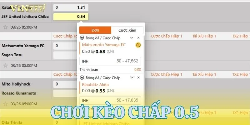 Hướng dẫn đọc kèo chấp 0.5