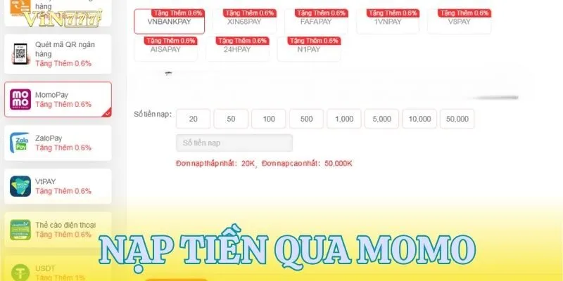 Nạp tiền bằng ví Momo không cần nhập tay